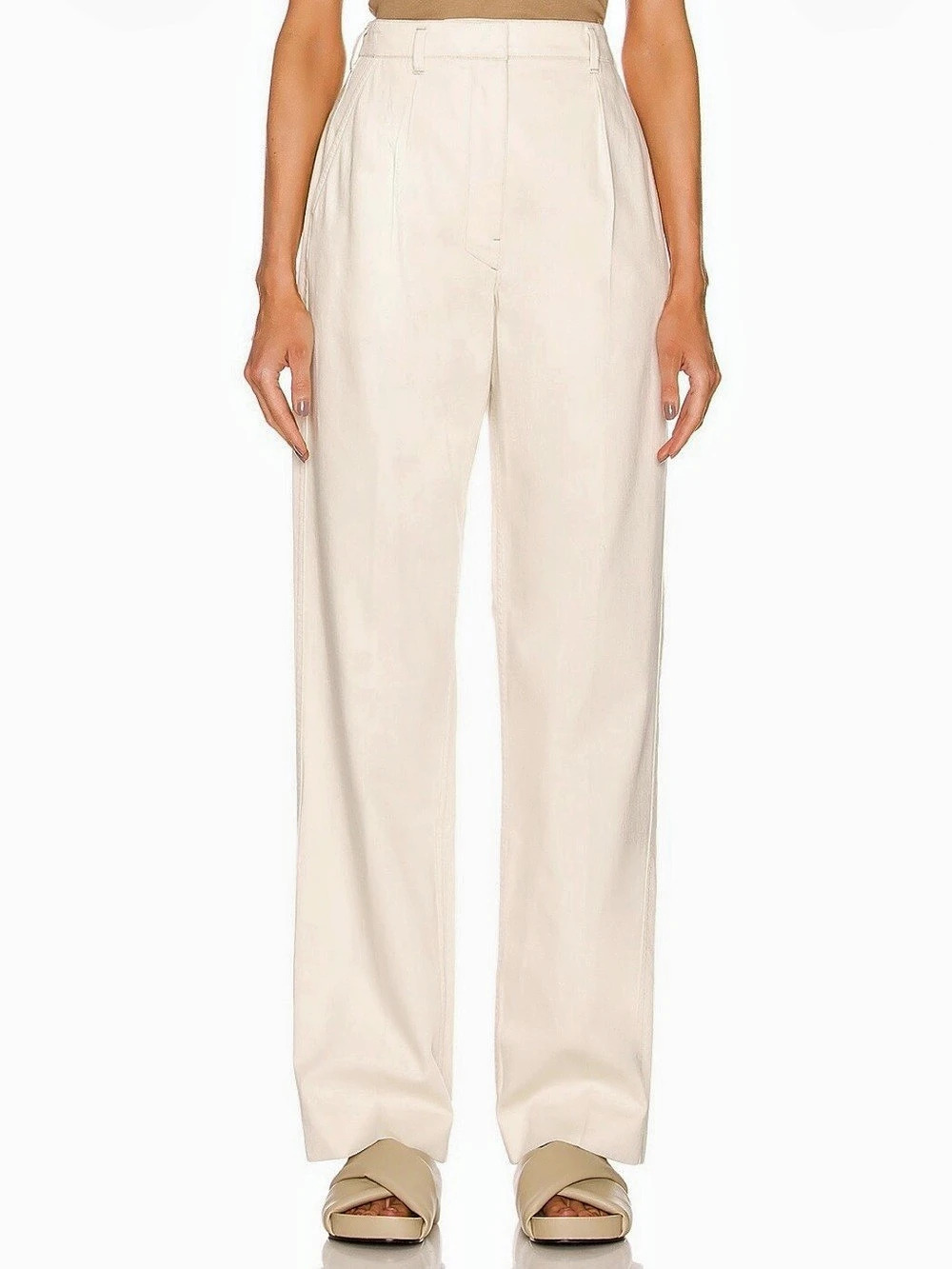 Lemaire Wide Leg High Waist Cotton Pants in Creamy Beige Size 34 (US 0-2)